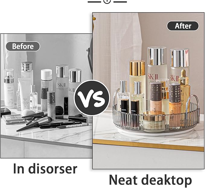 Rotating Makeup Organizer for Vanity, High-Capacity Skincare Clear Make Up Storage Perfume Organizers Cosmetic Dresser Organizer Countertop 360 Spinning (Gray, 1 Tier)-Velvo Beauty