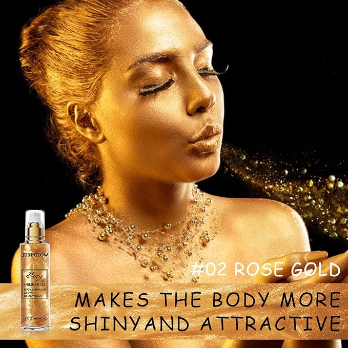 Shimmer Body Oil, Face and Body Liquid Luminizer Waterproof Moisturizing, Light Shimmer Glow Illuminator, Smooth Body Highlighter Makeup Liquid Body Shimmer (2# Gold)-Velvo Beauty