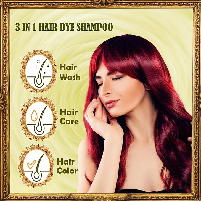 Herbal Burgundy Hair Dye Shampoo - Instant 3-in-1 Gray Coverage for Women & Men, 16.90 Fl OZ (Dark Wine Red)-Velvo Beauty
