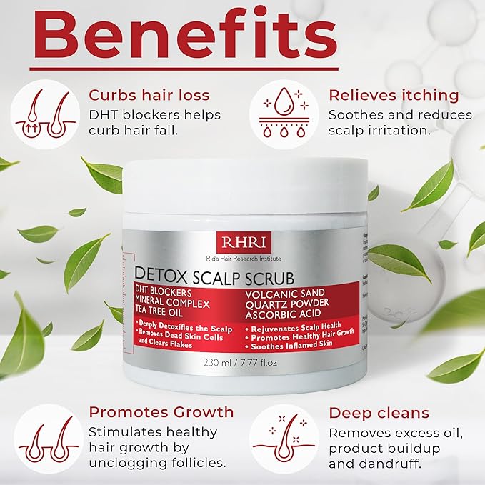 Scalp Scrub with Tea Tree Oil for Hair Growth | DHT Blockers, Volcanic Sand & Mineral Complex | Detoxifies, Exfoliates & Removes Flakes | Clears Build-Up for a Healthy Scalp | 7.77 fl oz-Velvo Beauty