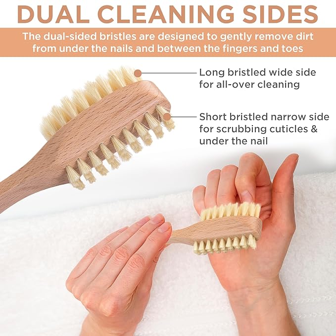 Takavu Nail Brush, Pure Boar Bristles, Natural Wood Handle, Nail Cleaning Brush for Scrubbing Fingernail Toenail Hand Feet, Dual Sided for Regular Manicure Nail Care Hygiene-Velvo Beauty