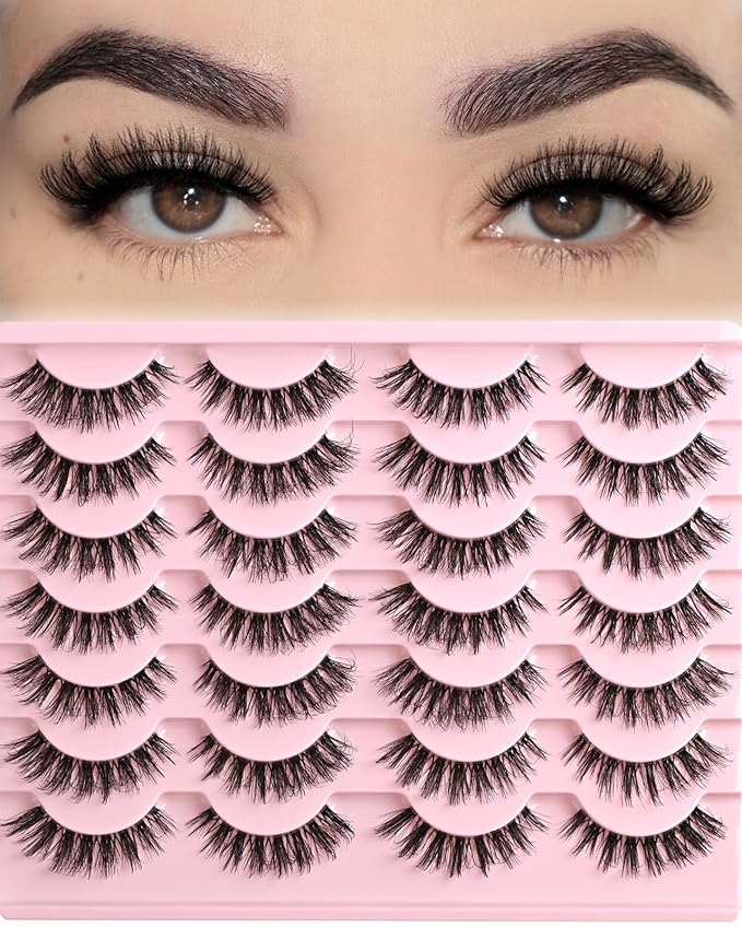 FARRED Cat Eye Lashes False Eyelashes Short Wispy Lash Strips Volume Eyelash 14 Pairs Cateye Medium Length False Clear Band Lashes Natural Looking Hybrid Clusters Full Strip Lashes (F29 | 7-14mm)-Velvo Beauty