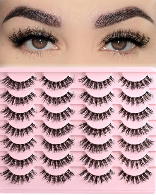 FARRED Cat Eye Lashes False Eyelashes Short Wispy Lash Strips Volume Eyelash 14 Pairs Cateye Medium Length False Clear Band Lashes Natural Looking Hybrid Clusters Full Strip Lashes (F29 | 7-14mm)-Velvo Beauty