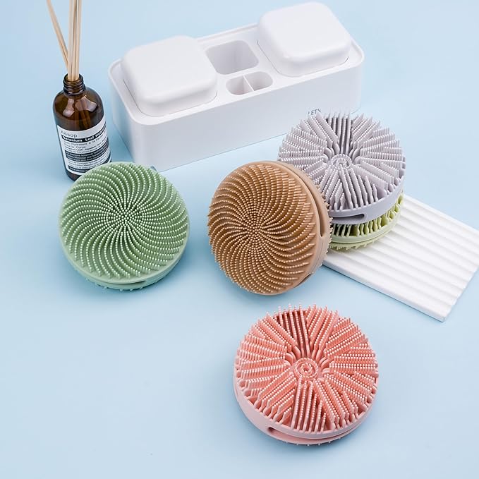 2 PC Silicone Exfoliating Body Scrubber, Silicone Body Shampoo Brush, Soft Silicone Loofah for Sensitive Skin, Shower Silicone Hair Scalp Massager, Easy to Clean, Lather Well(Gray&Green)-Velvo Beauty
