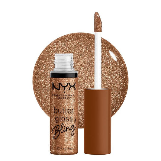 NYX PROFESSIONAL MAKEUP Butter Gloss Bling Lip Gloss, Non Sticky and Shiny Vegan Lip Makeup - Shimmer Down-Velvo Beauty
