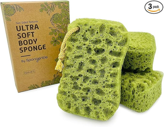 Spongentle Deep Cleansing Dual Texture Body Loofah Sponge, Vacuum Sealed, for Bath and Shower, for Gentle and Deep Exfoliation, Generous and Rich Lather, (Pack of 3)-Velvo Beauty