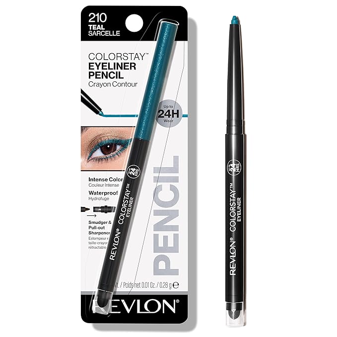 Revlon ColorStay Pencil Waterproof Eyeliner, Smudge-Proof, Eye Makeup with Built-In Sharpener, Packaging May Vary, 210 Teal, 0.01 oz-Velvo Beauty