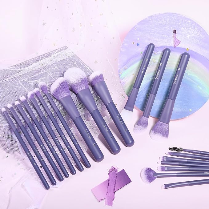 DUcare Makeup Brushes Set Professional 20pcs Vegan Make Up Brushes, Foundation Eyeshadow Concealer Contour Powder Blush Blending Eyeliner Brush with Silicone Face Mask Brush Purple-Velvo Beauty