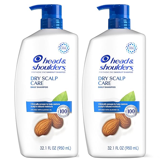 Head and Shoulders Shampoo, Daily-Use Anti-Dandruff Paraben Free Treatment, Dry Scalp Care with Almond Oil, 32.1 fl oz, Twin Pack (Pack of 4)-Velvo Beauty