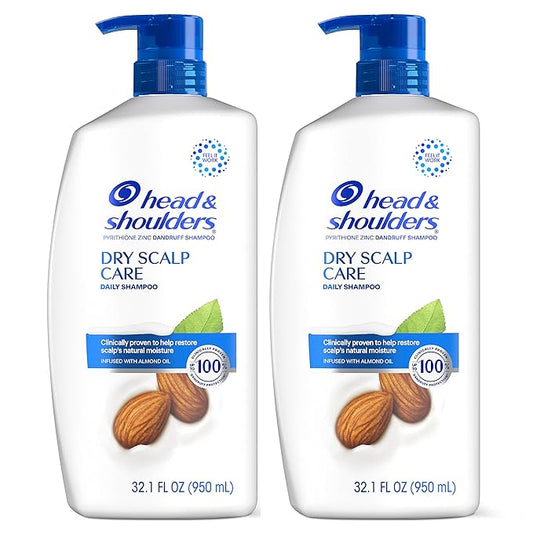 Head & Shoulders Shampoo, Daily-Use Anti-Dandruff Paraben Free Treatment, Dry Scalp Care with Almond Oil, 32.1 fl oz, Twin Pack-Velvo Beauty