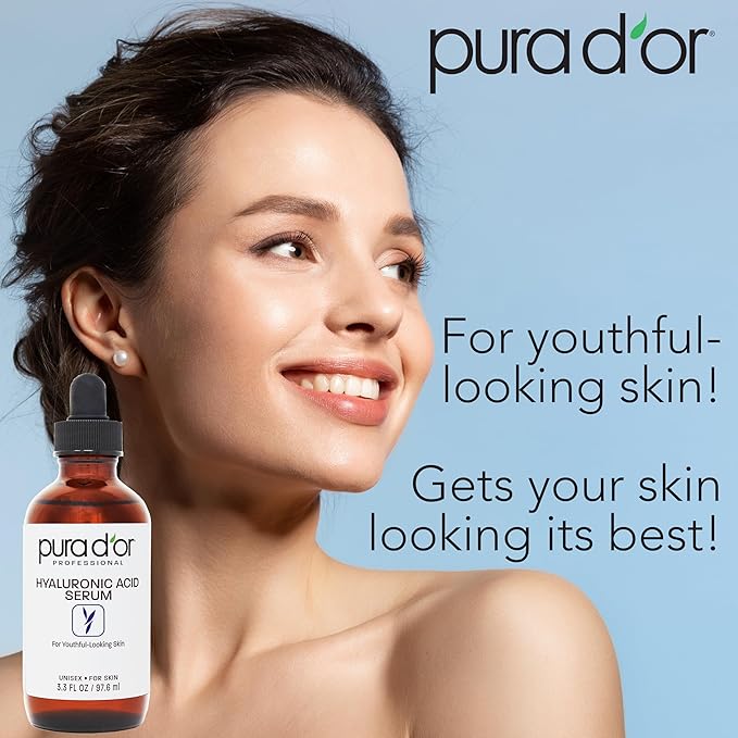 PURA D'OR Hyaluronic Acid Serum For Deep Hydration (3.3oz x3 = 9.9oz) Anti-Aging, Plumping & Moisturizing Formula For Smooth, Supple Skin - Natural Skincare Boost - Fine Lines & Wrinkle Reducer-Velvo Beauty