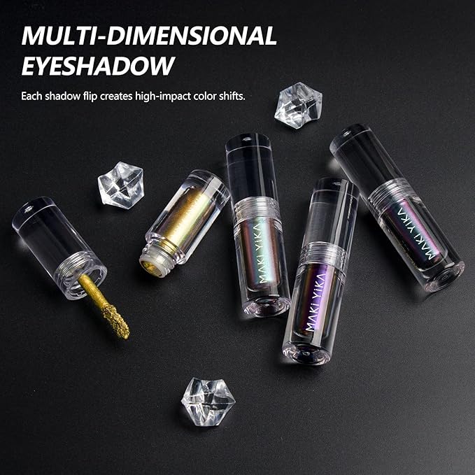 MAKI YIKA Glitter Eyeshadow Gold Liquid Multichrome Eyeshadows Long Lasting, Metallic Chameleon Eye Shadow Smudgeproof Holographic Eye Topper Glitters (#9 Ember)-Velvo Beauty