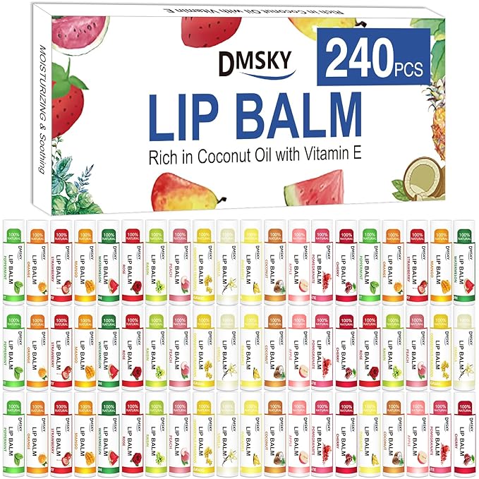 DMSKY 240 Pack Lip Balm, Natural Lip Balm Bulk with Vitamin E and Coconut Oil, Lip Halm Hydrating for Chapped Lips, Gifts for Women Stocking Stuffers Party Favors-Velvo Beauty
