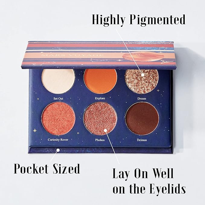 READY TO SHINE Mars Voyage Small Eyeshadow Palette with 6 Highly Pigmented Matte, Frost, and Shimmer Pocket-Sized Mini Travel Eyeshadows-Velvo Beauty