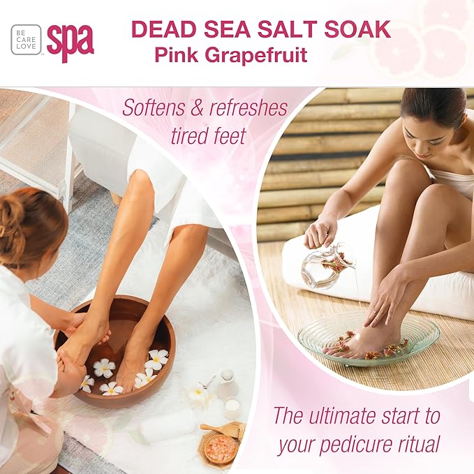 BCL SPA Dead Sea Salt Soak - bath salt with organic Pink Grapefruit, Shae Butter, Arnica, Aloe Vera juice, Chamomile, Argan oil & Jojoba oil skin exfoliator - Home/Professional use 16 fl oz-Velvo Beauty