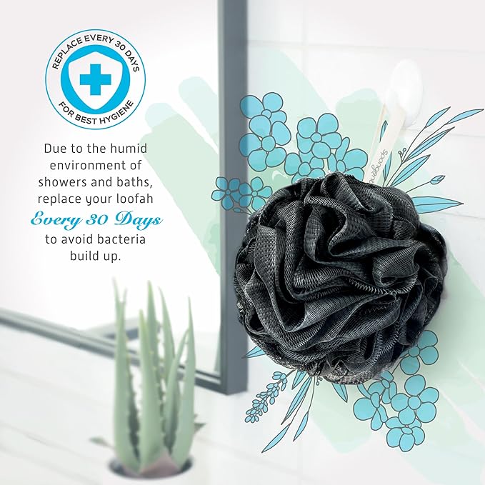Spongentle Charcoal Bamboo Premium Deep Cleansing Loofah Sponge for Radiant Skin, Pack of 4, Bath and Shower, Exfoliating Body Scrubber, Beautiful Colors for Women and Men-Velvo Beauty