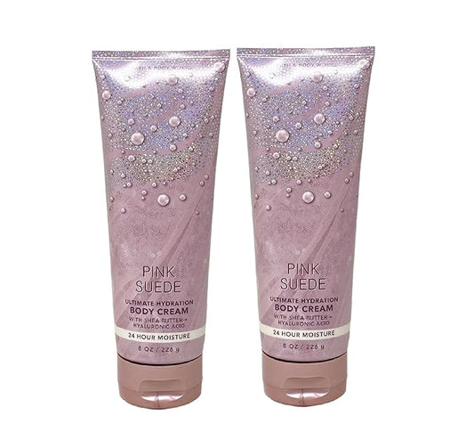Bath & Body Works Pink Suede Ultimate Hydration Body Cream For Women 8 Fl Oz 2- Pack (Pink Suede), Total: 16.0 Ounce-Velvo Beauty