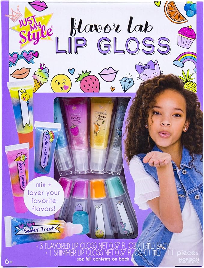 Just My Style Flavor Lab Lip Gloss by Horizon Group USA, DIY 4 Custom Lip Glosses By Mixing Colorful Flavors & Lip Shimmer. Flavors, Shimmer, Lip Gloss Tubes Mixing Stick & Instructions Included-Velvo Beauty