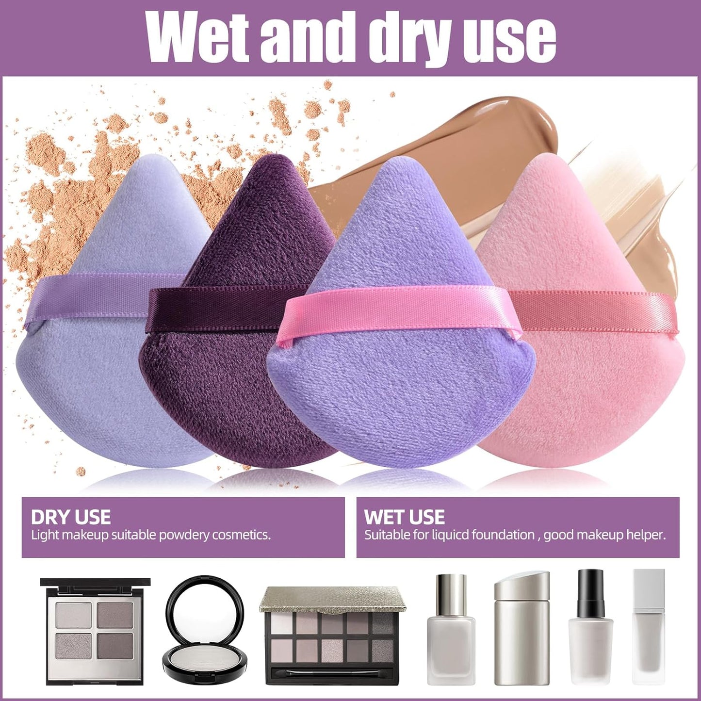 BS-MALL Triangle Puffs, Makeup Sponge Set 20 Pieces, Cosmetic Applicators for Foundation, Powder, Blush Large Pack (Purple)-Velvo Beauty