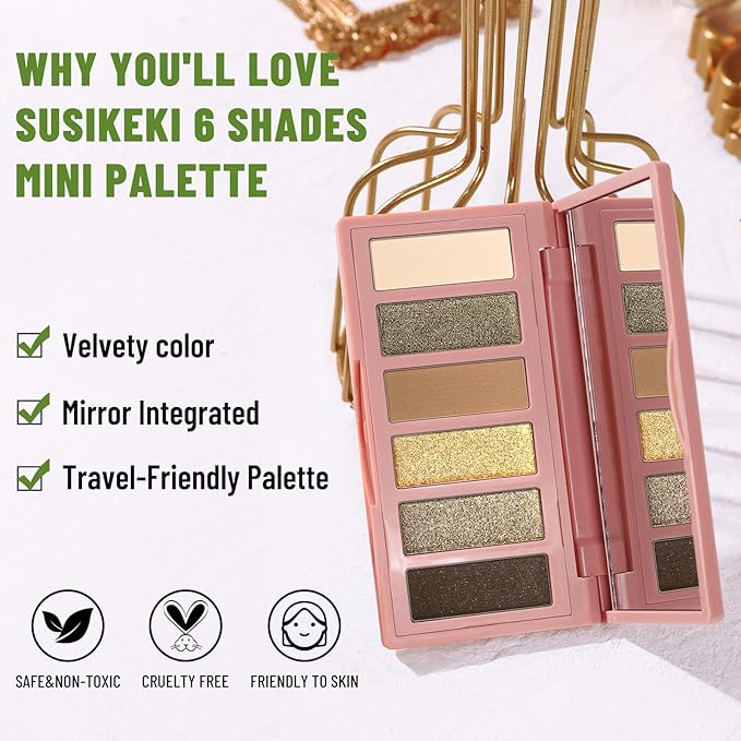 6 Colors Mini Naked Eyeshadow Makeup Palette Olive-colored Neutral Tone Eye Shadow Matte & Shimmer Nude Make Up Pallet with Mirror Blendable Highly Pigmented Travel Size Gift Kit 04-Velvo Beauty