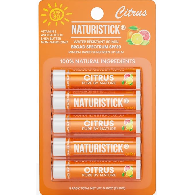 Naturistick SPF 30 Vegan Lip Balm – Mineral Sunscreen with Zinc Oxide | Broad Spectrum UVA/UVB Protection | 100% Natural, Coral-Friendly Formula | Oxybenzone Free | 5-Pack Citrus | Made in USA-Velvo Beauty