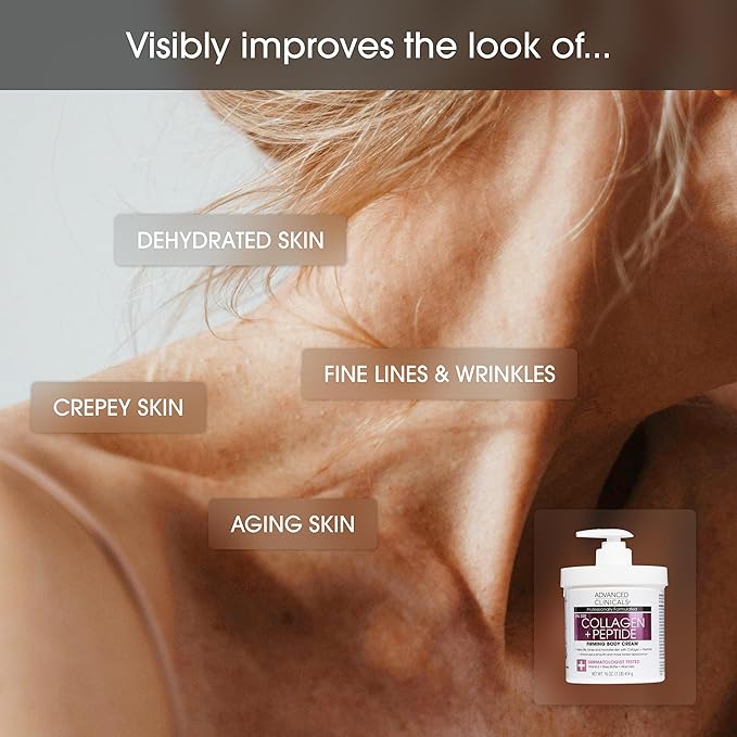 Advanced Clinicals Collagen Peptides Body Lotion & Face Moisturizer | Peptide Infused Collagen Lotion For Women & Men Helps Improve Look Of Crepey Skin, Wrinkles, & Uneven Dry Skin Texture, 16 Ounce-Velvo Beauty