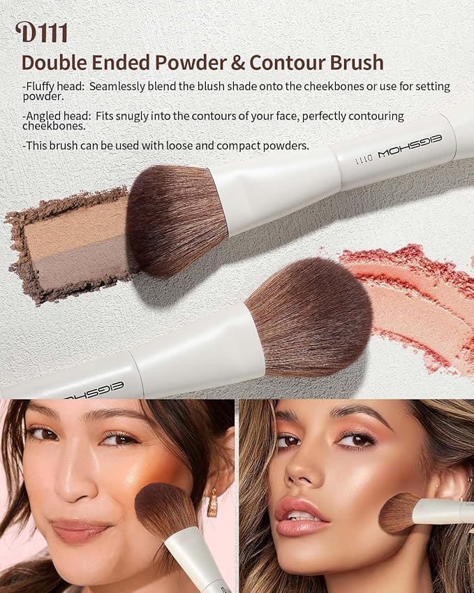 EIGSHOW Makeup Brush Set, 3Pcs Double Ended Face Makeup Brushes for Foundation Powder Contour Highlight Concealer Nose Shadow, Travel Gift Set (Beige)-Velvo Beauty