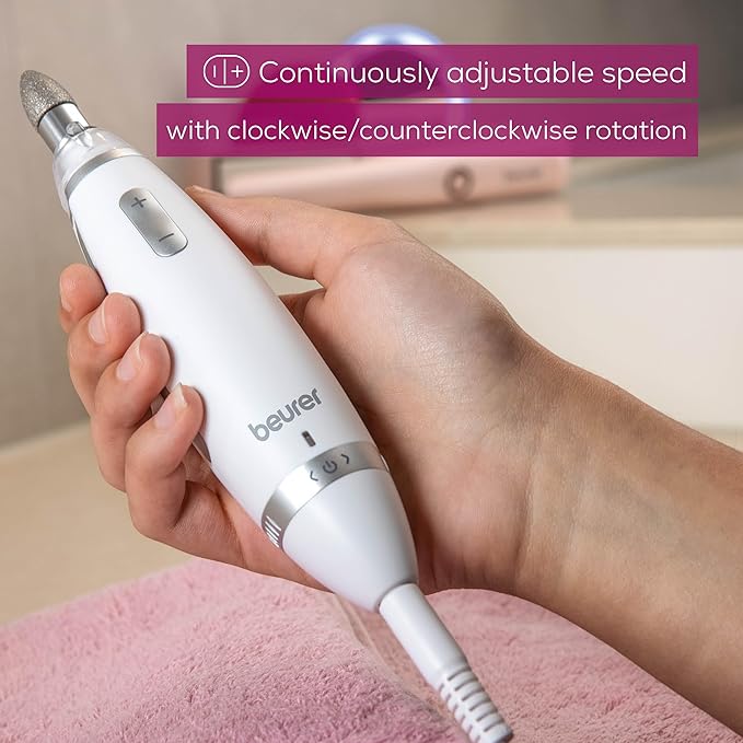 Beurer MP62 Professional Nail Drill Kit, Portable Electric File Machine with 10 Attachments & 10 Sanding Bands, Efile Dremel for Acrylic Gel Manicure and Pedicure, LED Light, with Storage Case-Velvo Beauty