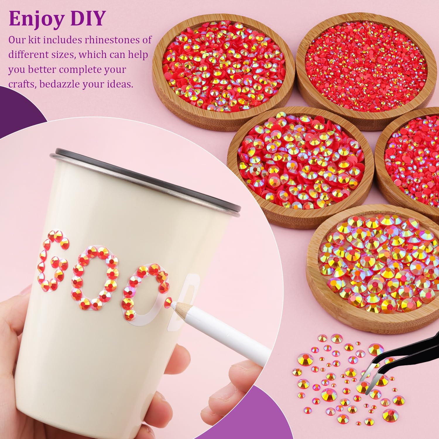 Resin Jelly Rhinestones for Crafting with B7000 Jewelry Glue, 2 Boxes Red AB Flatback Crystals with 3Pcs 10ml Glue, Bedazzling Non Hotfix Gems for DIY Tumblers Clothing Shoes Manicure-Velvo Beauty