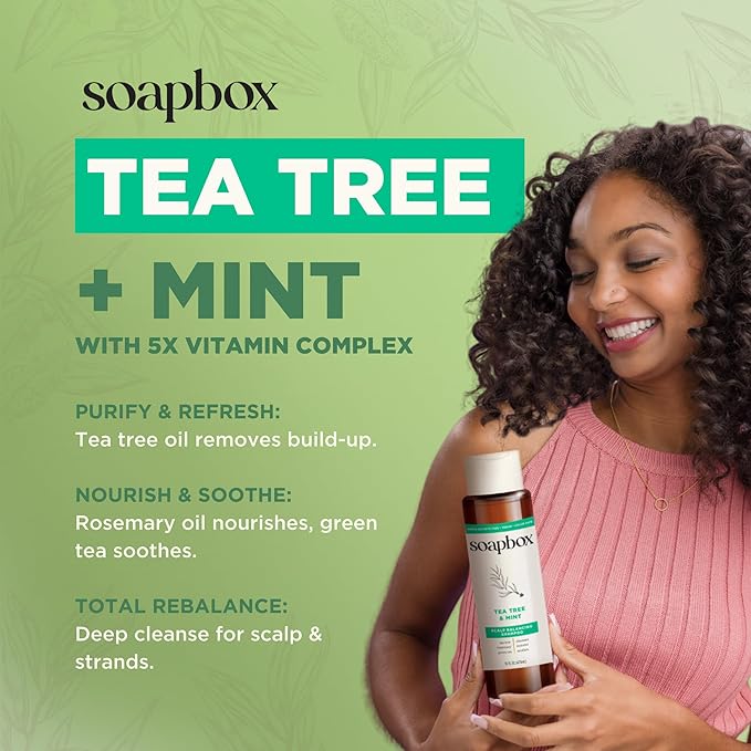 Soapbox Tea Tree Shampoo and Conditioner Set, Scalp Balancing with Tea Tree Oil, Jojoba Oil, Aloe and Shea Butter to Clean and Purify for All Hair Types, 16 Ounces Each (Pack of 2)-Velvo Beauty