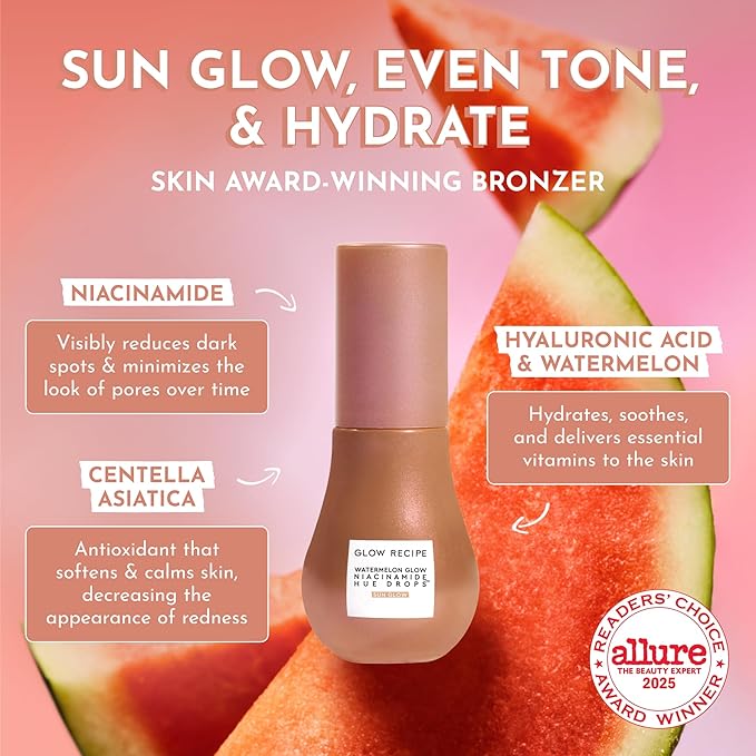 Glow Recipe Hue Drops - Mini Tinted Face Serum - Bronzing Drops to Brighten & Hydrate - Skincare Makeup Primer & Liquid Highlighter to Blur Pores for a Radiant, Even Skin Tone - Sun Glow (15ml)-Velvo Beauty