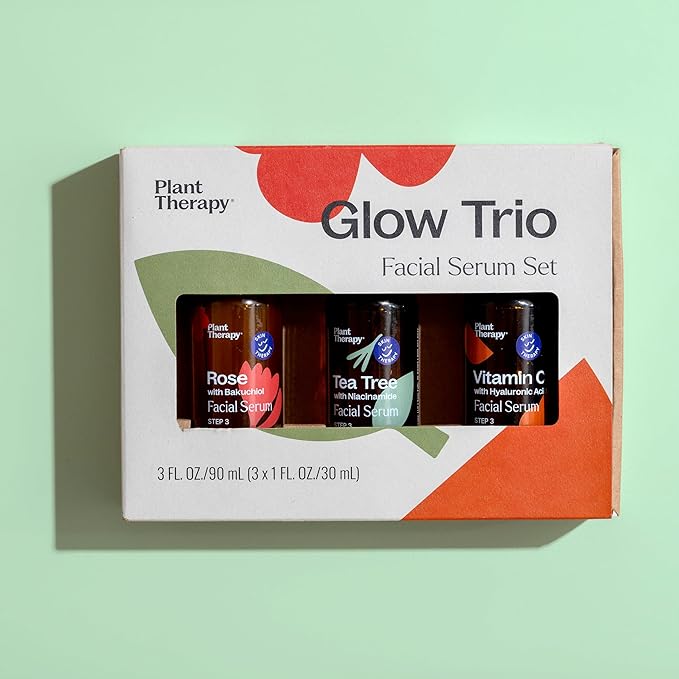 Plant Therapy Facial Serum Trio Set 1 oz each, Vitamin C & Hyaluronic Acid, Rose with Bakuchiol & Tea Tree with Niacinamide, Reduces the Appearance of Fine Lines & Wrinkles-Velvo Beauty