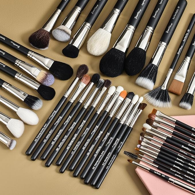 Makeup Artist MUST HAVES 42Pcs Makeup Brushes Set with Real Natural Goat Hair By BUEART DESIGN (42Pcs Matte Pearl Black)-Velvo Beauty