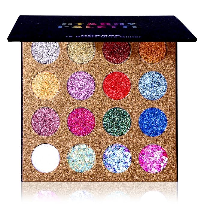 UCANBE Pro Glitter Eyeshadow Palette - Professional 16 Colors - Chunky & Fine Pressed Glitter Eye Shadow Powder Makeup Pallet Highly Pigmented Ultra Shimmer for Face Body-Velvo Beauty