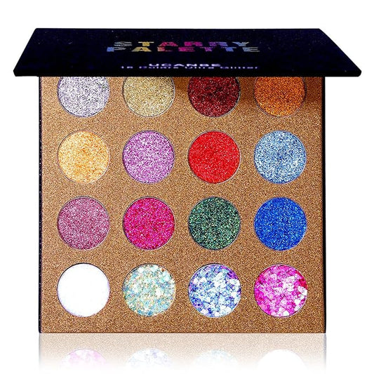 UCANBE Pro Glitter Eyeshadow Palette - Professional 16 Colors - Chunky & Fine Pressed Glitter Eye Shadow Powder Makeup Pallet Highly Pigmented Ultra Shimmer for Face Body-Velvo Beauty