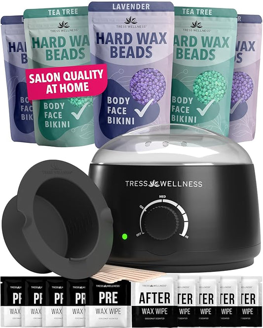 Tress Wellness Waxing Kit for Sensitive Skin – Safe for Face & Skin, Prep & Aftercare Spray, Easy to Use – At-Home Kit for Face, Bikini, Brazilian & Full Body – Black, No Display-Velvo Beauty