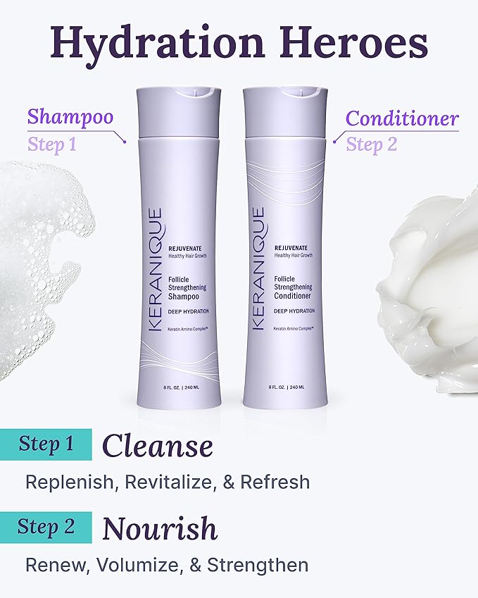 Keranique Hydrating Shampoo and Conditioner Set - Deep Hydration Hair Shampoo and Conditioner for Repairing Natural Moisture with Keratin - Sulfate-Free Intense Hydrator for Dry, Thin, Damaged Hair-Velvo Beauty