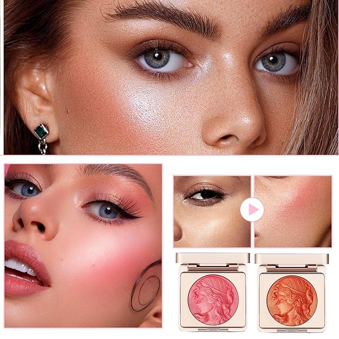 Embossed Smooth Powder Blush Palette for Cheeks,Matte Face Powder Blush Palette,Embossed Girl Blush for Cheeks,Natural Nude Long Lasting Powder Blush Palette for All Skins(Pink+Orange)-Velvo Beauty