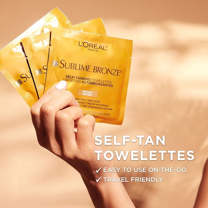 L'Oreal Paris Sublime Bronze Self Tanning Towelettes, Streak-Free, Natural Looking Tan, 6 ct-Velvo Beauty