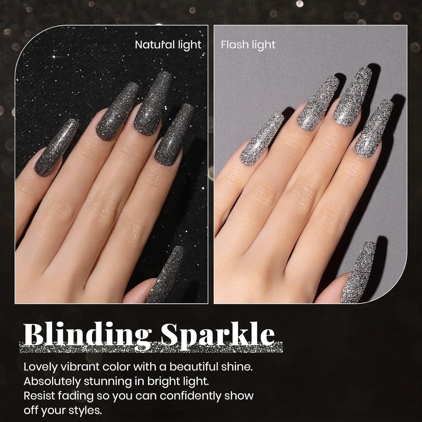 Beetles Black Gel Nail Polish, 1Pcs 15ML Glitter Gel Nail Polish Black Sparkle Reflective Shimmer Color Soak Off UV Lamp Disco Nail Art Manicure Salon DIY at Home Gifts for Her-Velvo Beauty