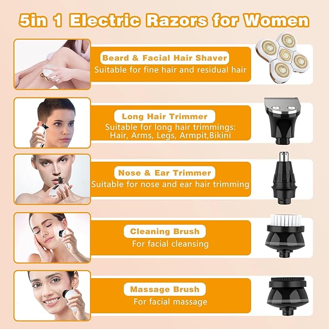 Electric Razors for Women, Women's Electric Shaver Kit for Legs, Bikini and Body Wet Dry Use, Facial Hair Removal, Cordless Trimmer for Womens Bikini Lady Grooming Sensitive Skin-Velvo Beauty