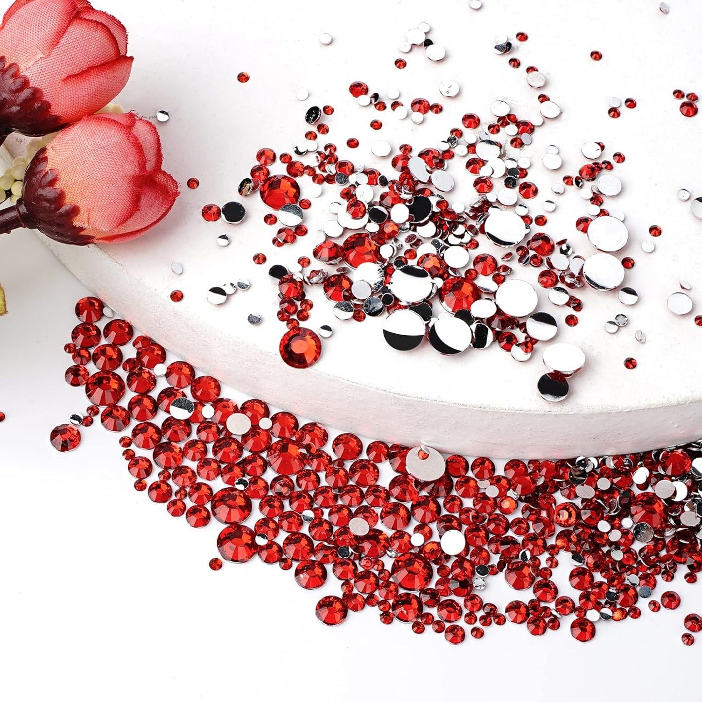 Canvalite 2784PCS Red Rhinestones Flat Back Gems, Nail Rhinestones Gems with 5Pcs Jewelry Glues, Pick Up Tweezers and Diamonds Picker Dotting Pen, Tools for Nail Art, Clothes, Face, Crafts-Velvo Beauty