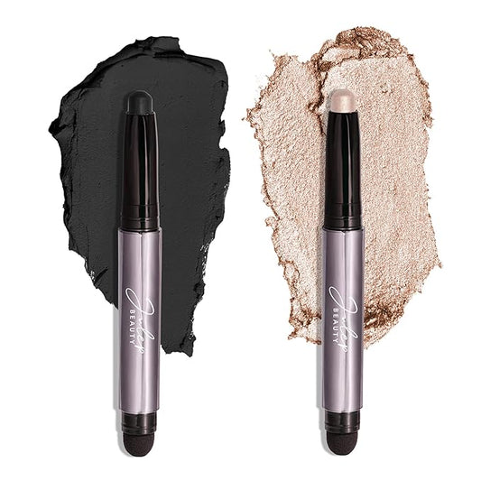 Julep Eyeshadow 101 Crème-to-Powder Waterproof Eyeshadow Stick Duo – Long-Lasting, Crease-Proof, Easy Apply with Built-in Smudger - Pearl Shimmer + Onyx Matte-Velvo Beauty