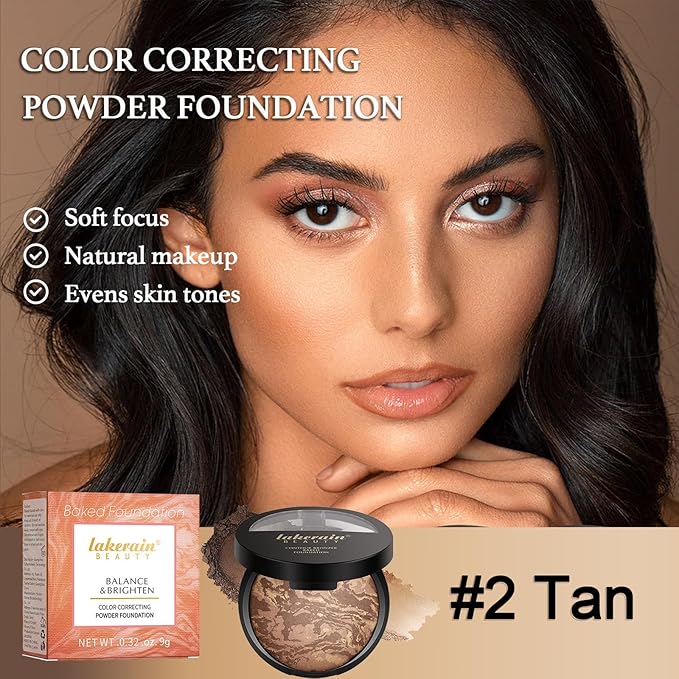 Baked Brighten Foundation, Coror Correcting Baked Balance Foundation,Buildable Coverage, Lightweight Powder Foundation, Creates a Perfect Canvas and a Natural Semi-Matte Finish(02# Tan)-Velvo Beauty