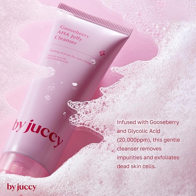By Juccy Gooseberry AHA Jelly Cleanser | Gentle & Hydrating | Low PH | Glycolic Acid, Indian Gooseberry, Sea Buckthorn | Exfoliates Dead Skin CellsㅣKorean Face Wash | Korean Skin Care | 4.05 Fl.oz-Velvo Beauty