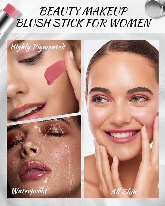 Peach Pink Cream Blush Stick, Monochromatic Multi-Blush Stick for Cheeks & Highlighter, Pigmented Long Lasting Smooth Natural Cheek Tint, Matte and Dewy Finish, Vegan & Cruelty-Free for All Skin-04-Velvo Beauty