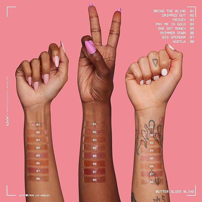 NYX PROFESSIONAL MAKEUP Butter Gloss Bling Lip Gloss, Non Sticky and Shiny Vegan Lip Makeup - Bring The Bling-Velvo Beauty