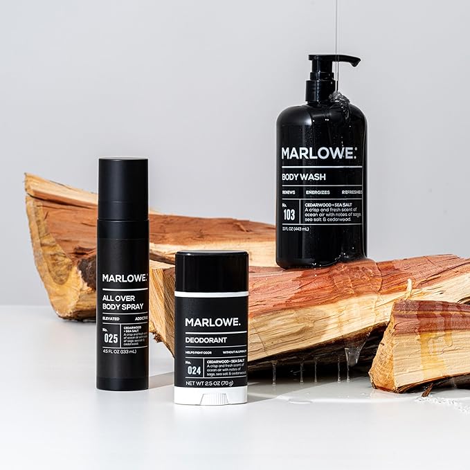 MARLOWE. No. 103 Body Wash 15 oz Pump, Cedarwood + Sea Salt, Energizing & Refreshing Shower Gel, Willow Bark & Green Tea Extracts, Cleanses, Moisturizes, Smooths & Nourishes, Fresh & Zesty Scent-Velvo Beauty