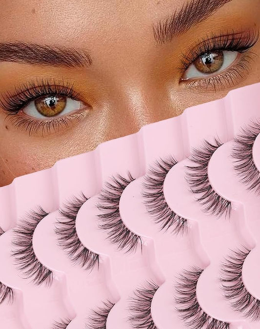 Lashes Short Natural Everyday Wispy Eyelashes Clear Band Flared Strip Eyelash Soft Lash Fluffy Pack 7 Pairs SF-09-Velvo Beauty