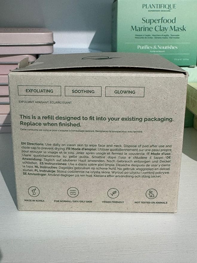 PLANTIFIQUE Only Refill Korean Glycolic Acid Toner Pads 60 Pcs with Niacinamide, CICA - AHA, BHA, PHA Daily Face Exfoliating Pads for Gentle Skin Renewal, Toner for Cleansing All Skin Types-Velvo Beauty